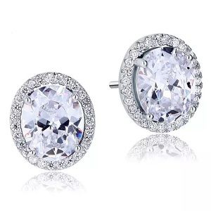 Exquisite 6 carat oval cut 925 silver earrings